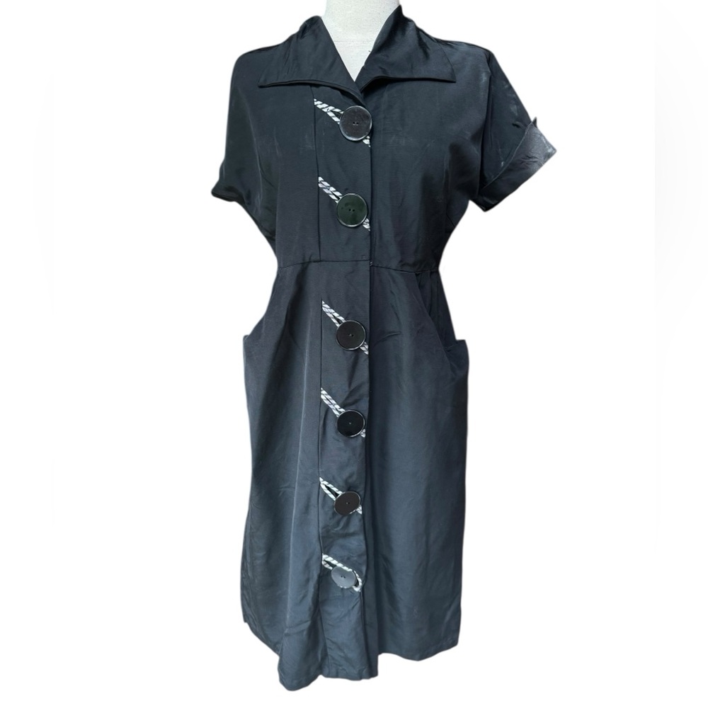 1950s Toni Todd Twill, Front Button‎ Down, Hip Pockets Shirtwaist Dress
